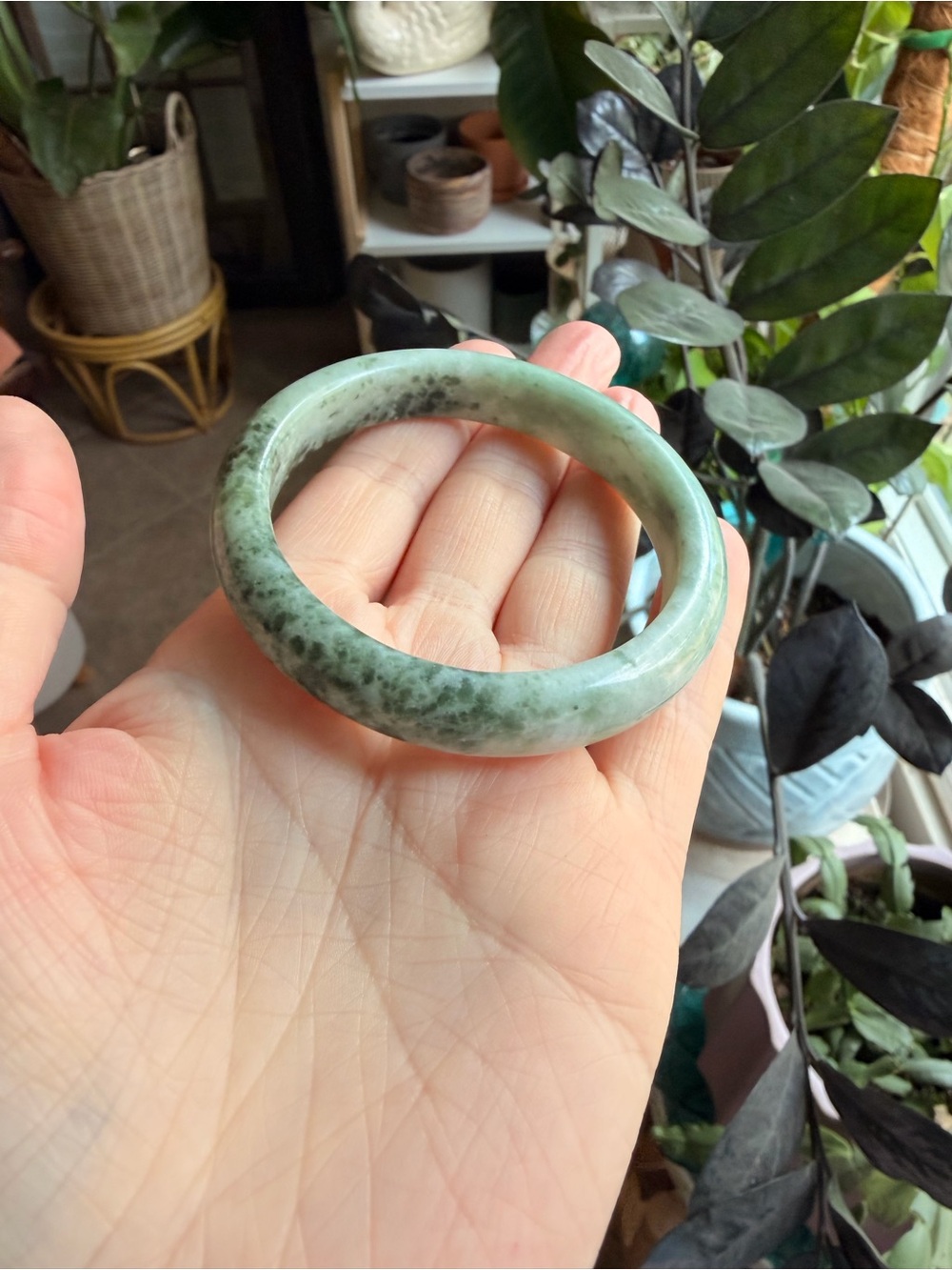 Untreated Natural Green Quartz Bangle sz 55mm